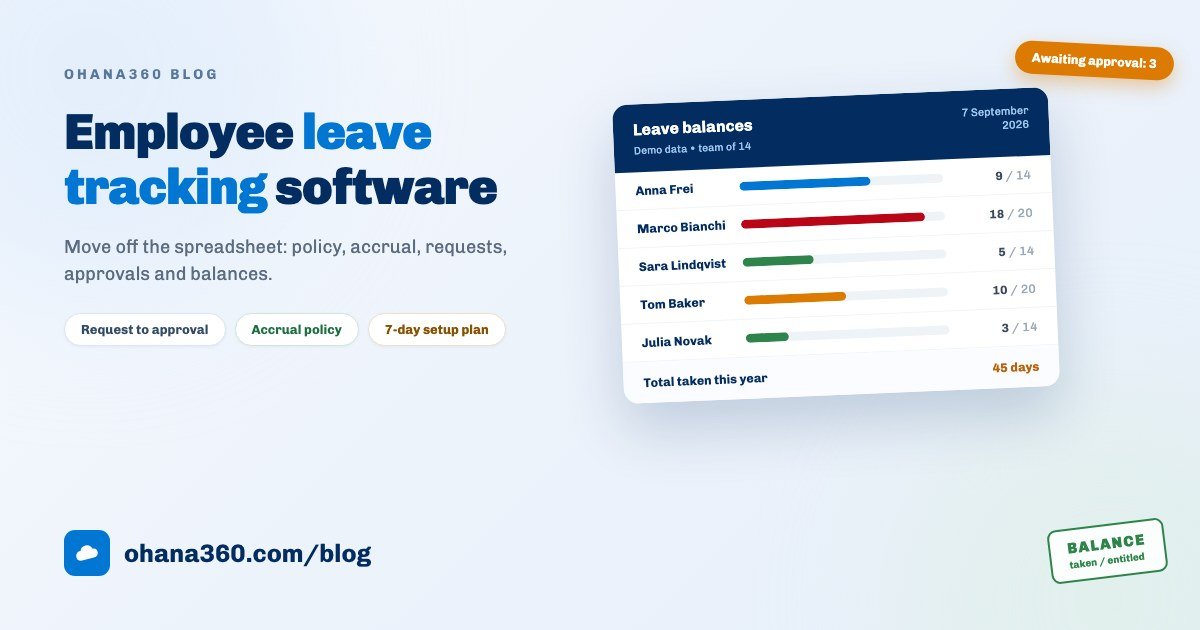 Illustration of an employee leave tracking screen showing leave balances and requests awaiting approval